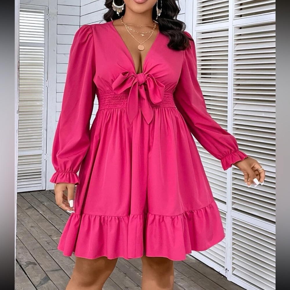 Plus Hot Pink front tie Party Dress - Picture 4 of 4